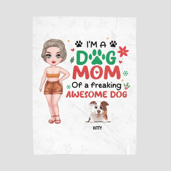 I'm A Dog Mom Of Freaking Awesome Dogs - Custom Name - Personalized Gifts For Dog Lovers - Blanket from PrintKOK costs $ 76.99