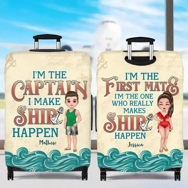 Get ready to set sail with this adorable captain and first mate luggage cover! Keep your travel gear protected in style