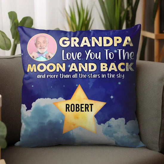 Love You To The Moon And Back - Custom Name - 
 Personalized Gifts For Grandpa - Pillow from PrintKOK costs $ 41.99