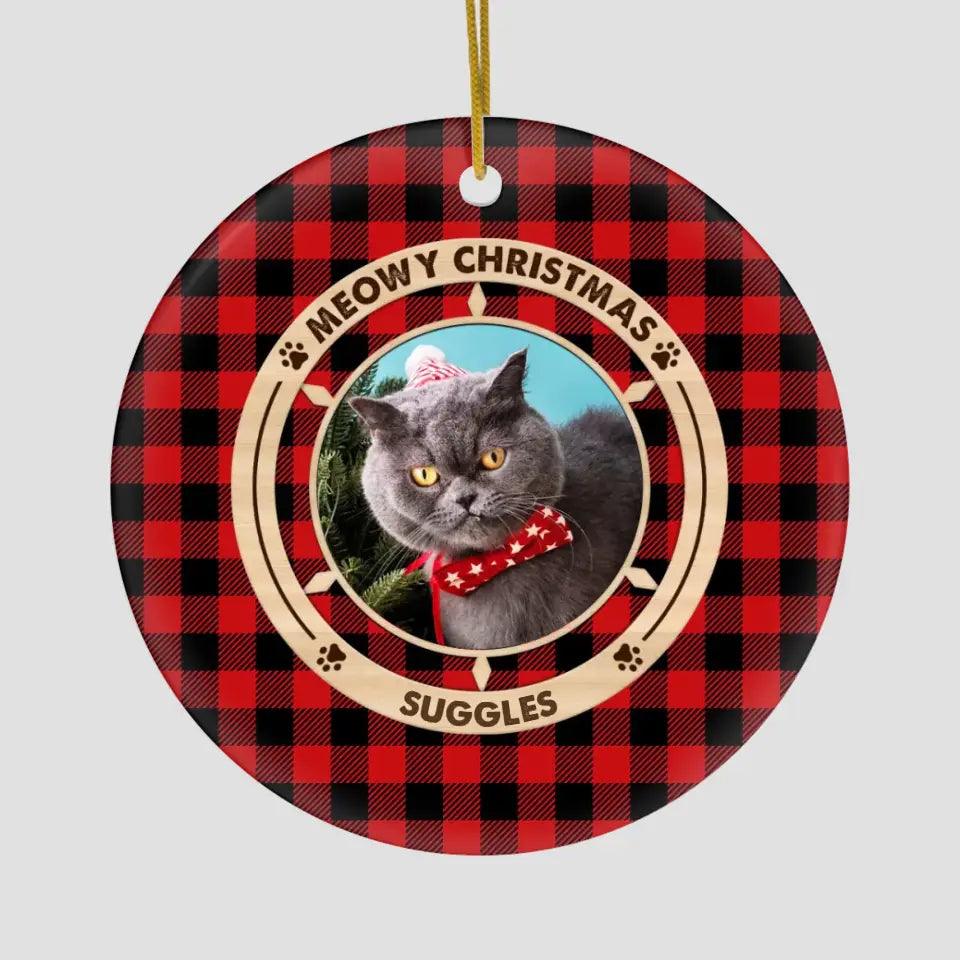 Meowy Christmas - Custom Photo - Personalized Gifts For Cat Lovers - Metal Ornament from PrintKOK costs $ 23.99