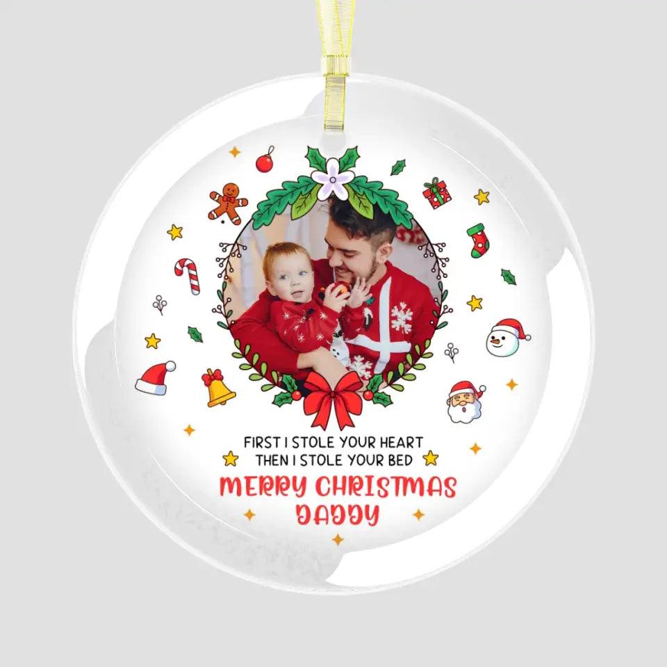 Merry Christmas Daddy - Custom Photo - 
 Personalized Gifts For Baby - Acrylic With Ribbon Ornament from PrintKOK costs $ 26.99