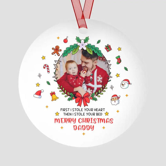 Merry Christmas Daddy - Custom Photo - 
 Personalized Gifts For Baby - Acrylic With Ribbon Ornament from PrintKOK costs $ 19.99