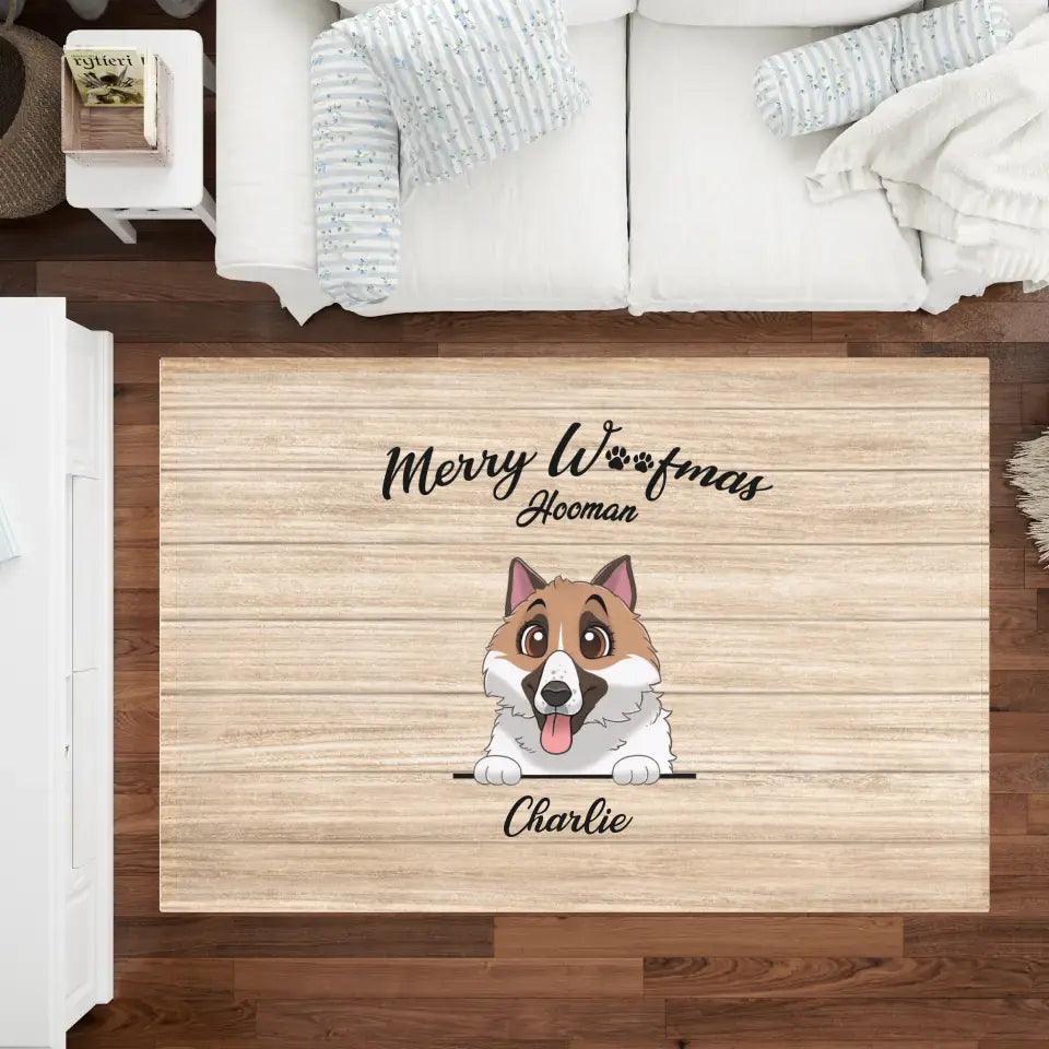 Merry Woofmas - Custom Name - Personalized Gifts For Dog Lovers - Area Rug from PrintKOK costs $ 50.99