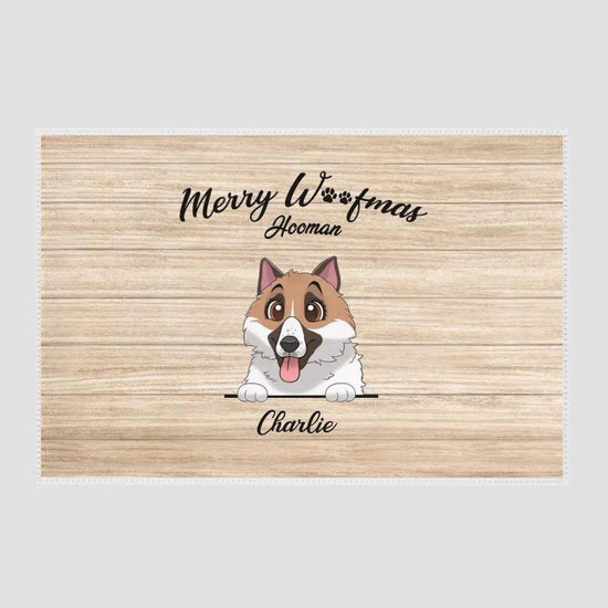 Merry Woofmas - Custom Name - Personalized Gifts For Dog Lovers - Area Rug from PrintKOK costs $ 157.99