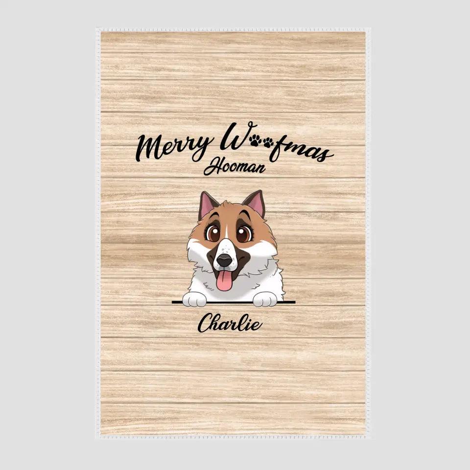 Merry Woofmas - Custom Name - Personalized Gifts For Dog Lovers - Area Rug from PrintKOK costs $ 157.99