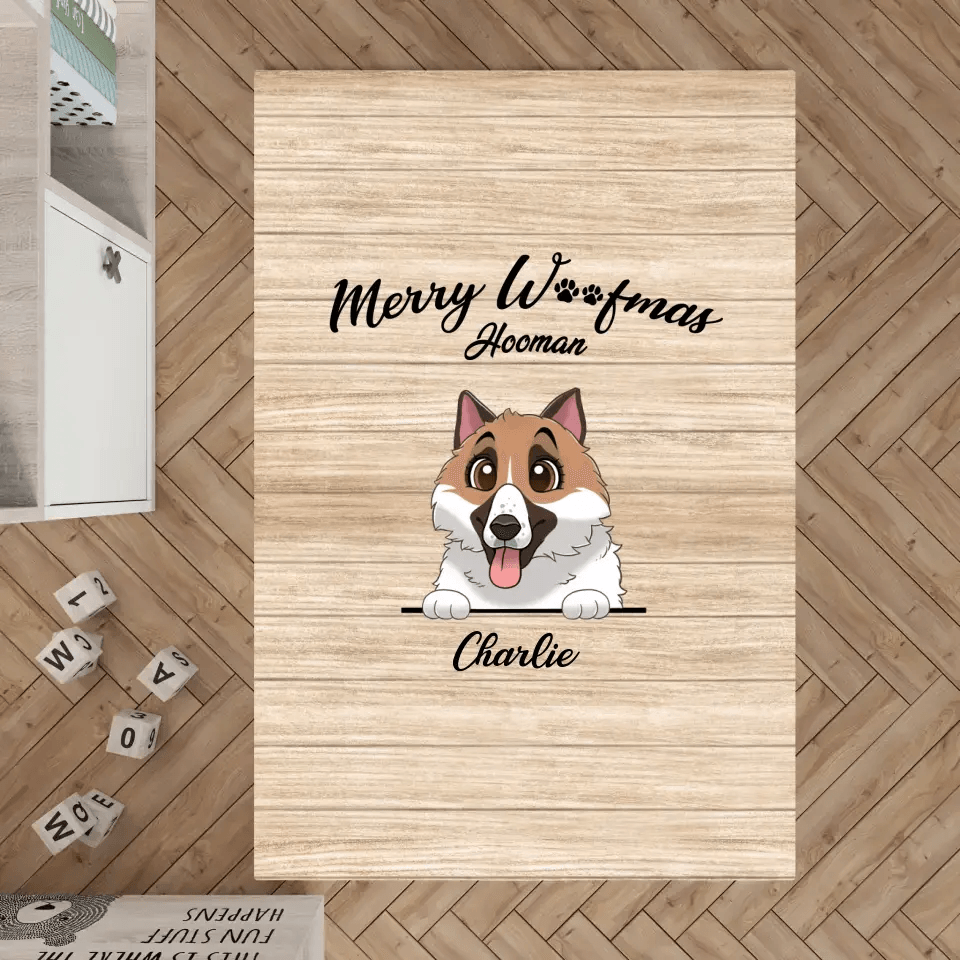 Merry Woofmas - Custom Name - Personalized Gifts For Dog Lovers - Round Rug from PrintKOK costs $ 111.99