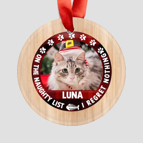 On The Naughty List - Custom Photo - Personalized Gifts For Cat Lovers- Glass Ornament from PrintKOK costs $ 23.99