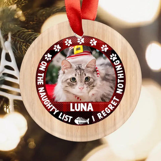 On The Naughty List - Custom Photo - Personalized Gifts For Cat Lovers- Glass Ornament from PrintKOK costs $ 26.99