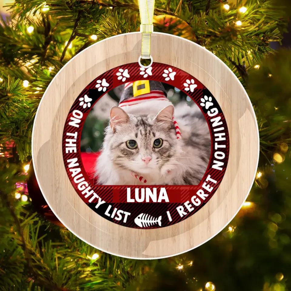 On The Naughty List - Custom Photo - Personalized Gifts For Cat Lovers- Glass Ornament from PrintKOK costs $ 26.99