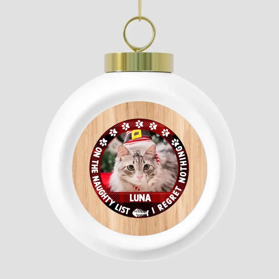 On The Naughty List - Custom Photo - Personalized Gifts For Cat Lovers- Glass Ornament from PrintKOK costs $ 19.99