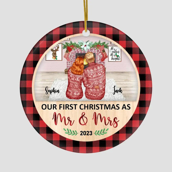 Our First Christmas As Mr & Mrs - Custom Character 
- Personalized Gifts For Couples - Glass Ornament from PrintKOK costs $ 23.99