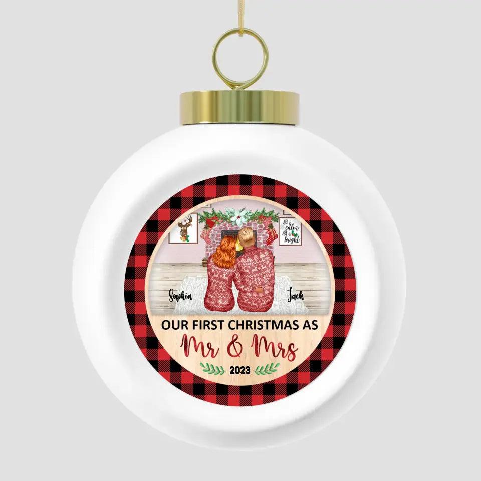 Our First Christmas As Mr & Mrs - Custom Character 
- Personalized Gifts For Couples - Glass Ornament from PrintKOK costs $ 19.99