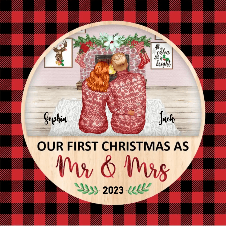 Our First Christmas As Mr & Mrs - Custom Character 
- Personalized Gifts For Couples - Glass Ornament from PrintKOK costs $ 26.99