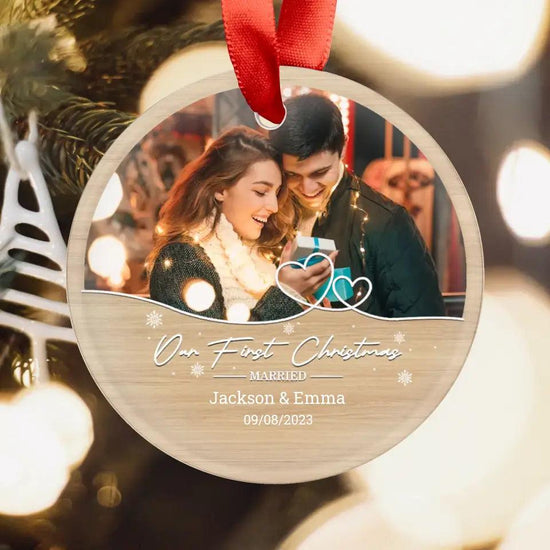 Our First Christmas - Custom Photo - Personalized Gifts For Couples - Glass Ornament from PrintKOK costs $ 26.99
