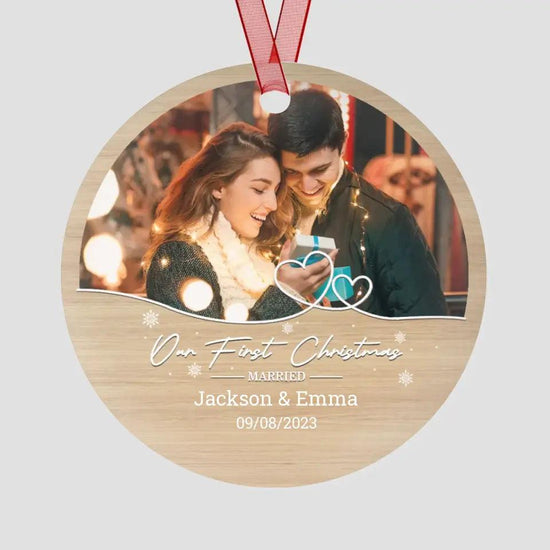 Our First Christmas - Custom Photo - Personalized Gifts For Couples - Glass Ornament from PrintKOK costs $ 19.99