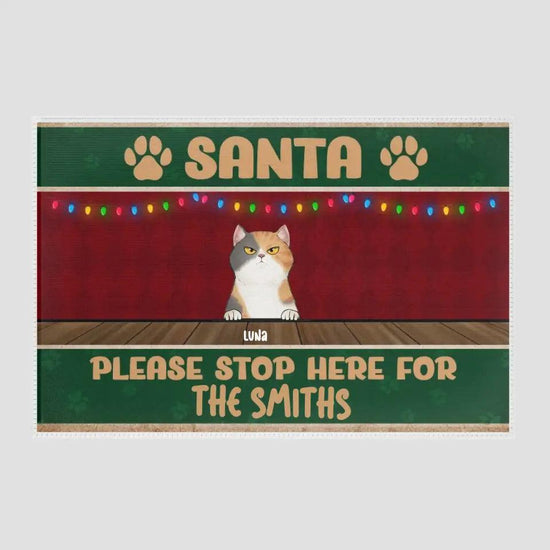 Santa Please Stop Here For - Custom Name - Personalized Gifts For Cat Lovers - Area Rug from PrintKOK costs $ 50.99