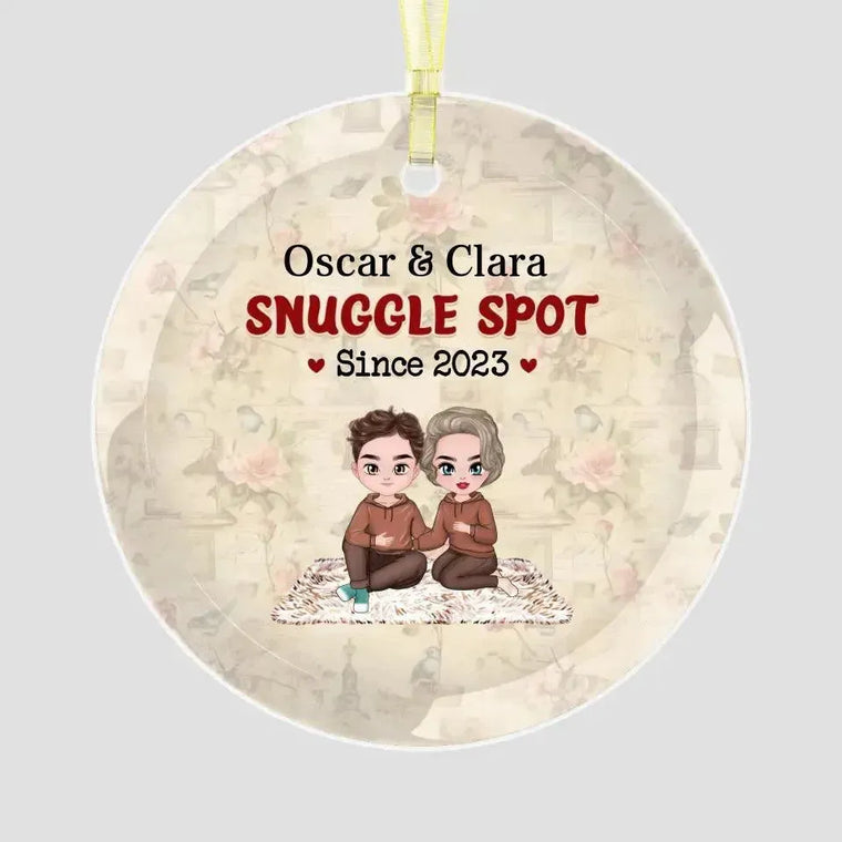 Snuggle Spot - Custom Date - Personalized Gifts For Couples - Glass Ornament from PrintKOK costs $ 26.99