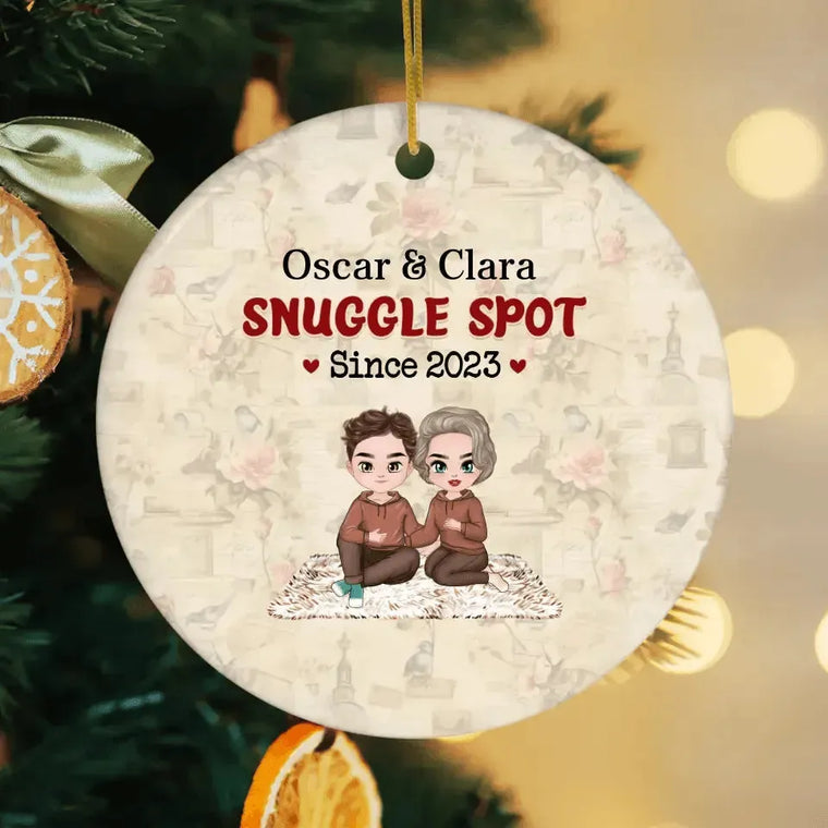 Snuggle Spot - Custom Date - Personalized Gifts For Couples - Glass Ornament from PrintKOK costs $ 26.99