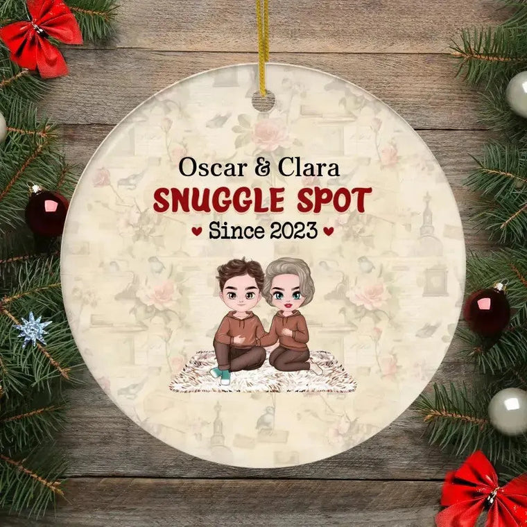 Snuggle Spot - Custom Date - Personalized Gifts For Couples - Glass Ornament from PrintKOK costs $ 26.99