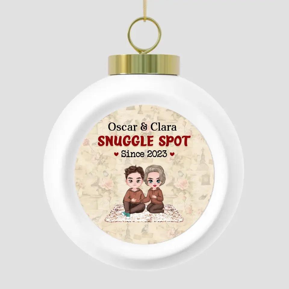 Snuggle Spot - Custom Date - Personalized Gifts For Couples - Glass Ornament from PrintKOK costs $ 19.99