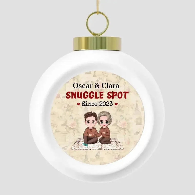 Snuggle Spot - Custom Date - Personalized Gifts For Couples - Glass Ornament from PrintKOK costs $ 19.99