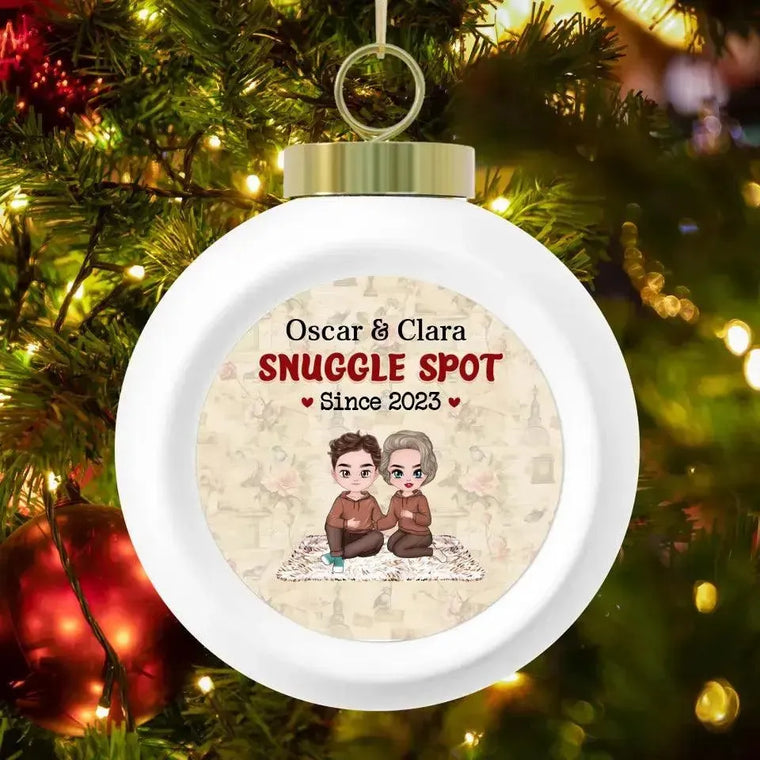 Snuggle Spot - Custom Date - Personalized Gifts For Couples - Glass Ornament from PrintKOK costs $ 26.99