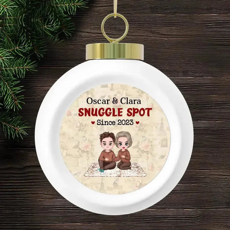 Snuggle Spot - Custom Date - Personalized Gifts For Couples - Glass Ornament from PrintKOK costs $ 26.99