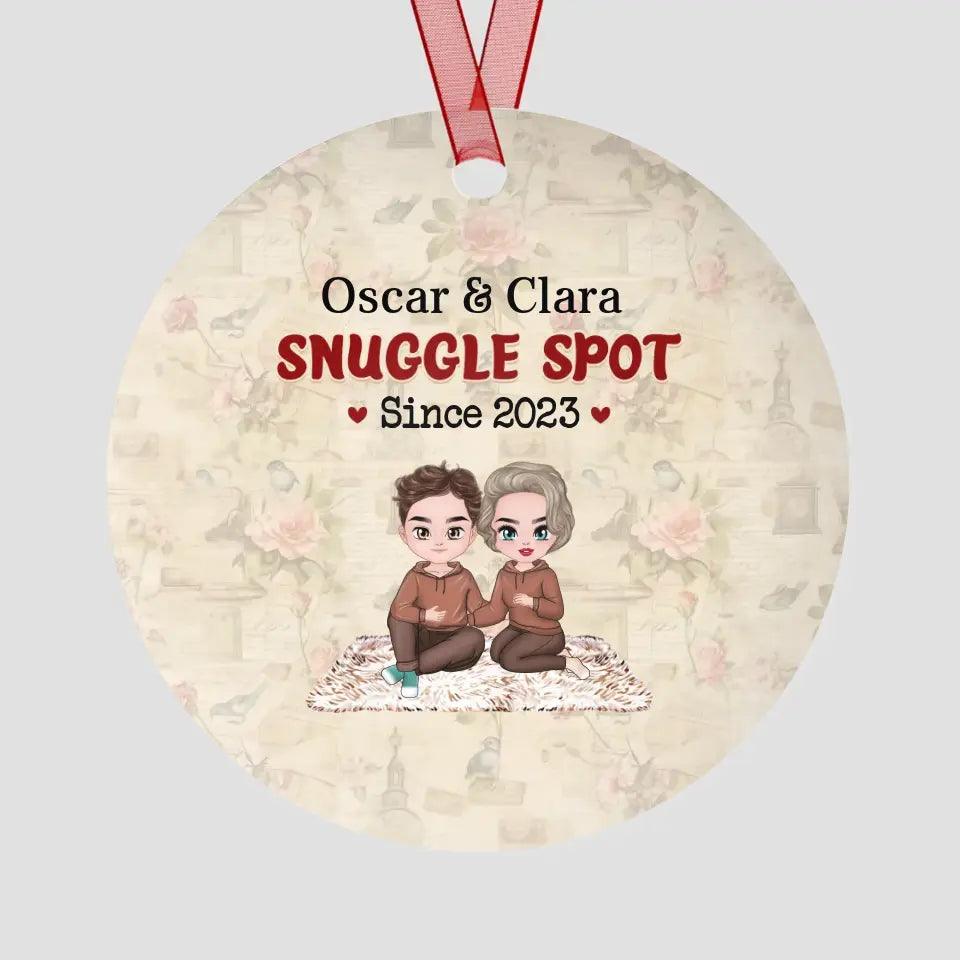 Snuggle Spot - Custom Date - Personalized Gifts For Couples - Glass Ornament from PrintKOK costs $ 19.99