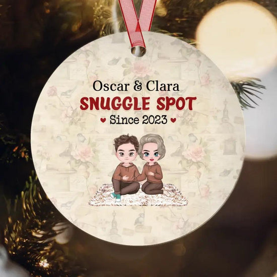 Snuggle Spot - Custom Date - Personalized Gifts For Couples - Glass Ornament from PrintKOK costs $ 26.99