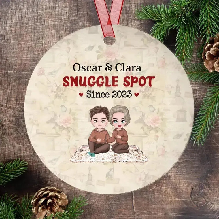 Snuggle Spot - Custom Date - Personalized Gifts For Couples - Glass Ornament from PrintKOK costs $ 26.99