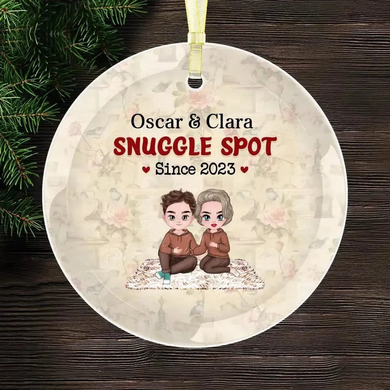 Snuggle Spot - Custom Date - Personalized Gifts For Couples - Glass Ornament from PrintKOK costs $ 26.99