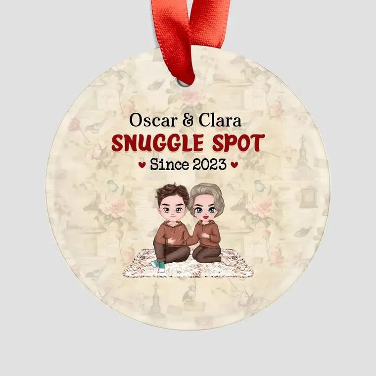 Snuggle Spot - Custom Date - Personalized Gifts For Couples - Glass Ornament from PrintKOK costs $ 23.99