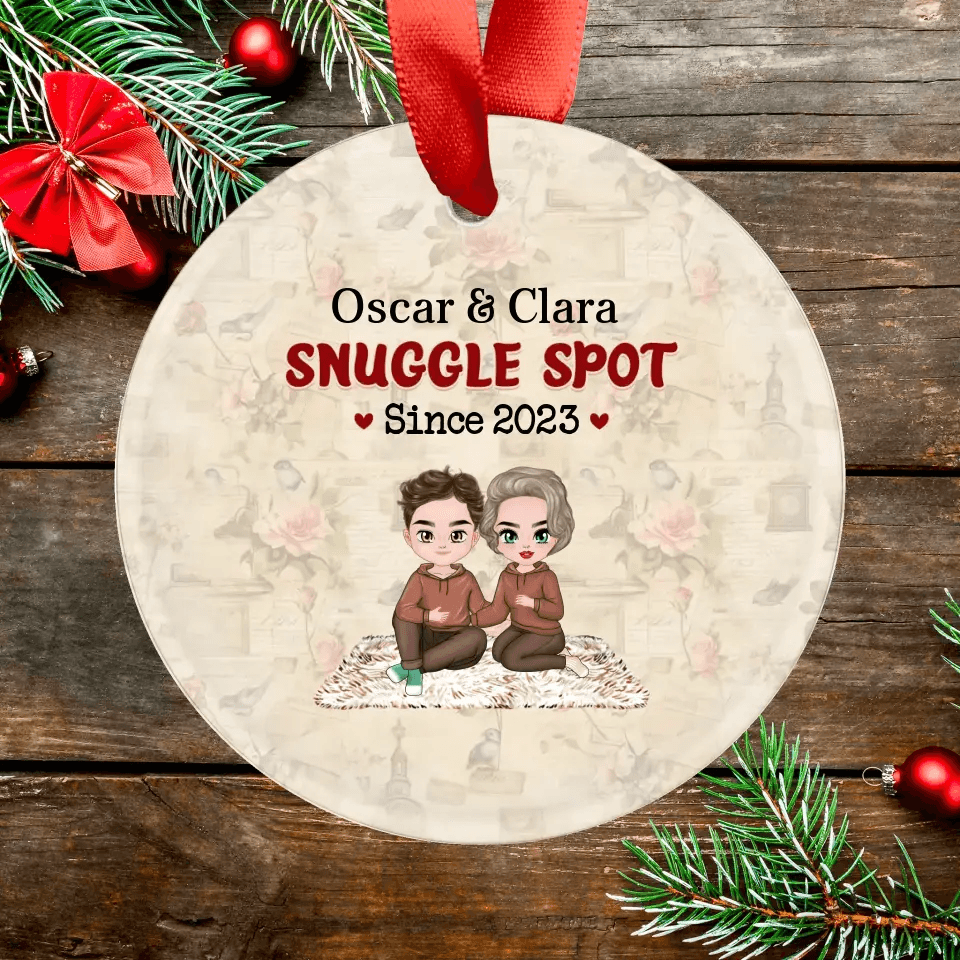 Snuggle Spot - Custom Date - Personalized Gifts For Couples - Glass Ornament from PrintKOK costs $ 26.99