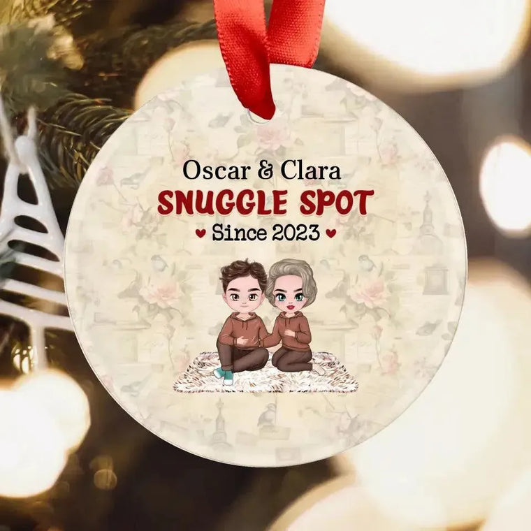 Snuggle Spot - Custom Date - Personalized Gifts For Couples - Glass Ornament from PrintKOK costs $ 26.99