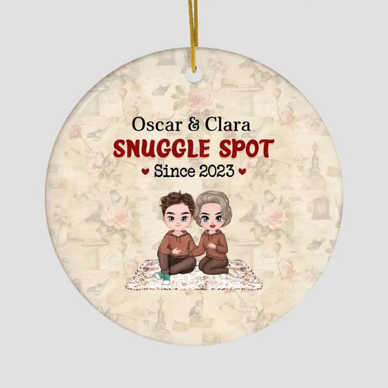 Snuggle Spot - Custom Date - Personalized Gifts For Couples - Glass Ornament from PrintKOK costs $ 23.99