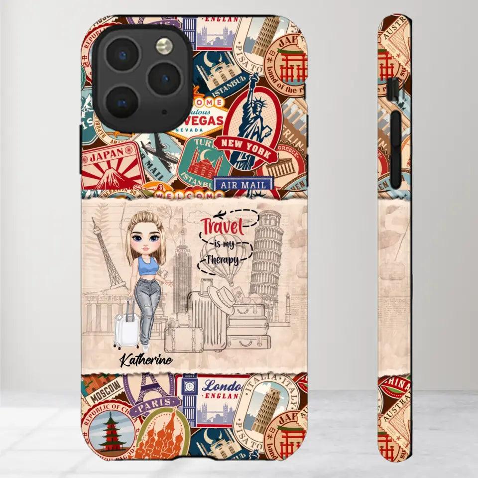 Travel Is My Therapy - Personalized iPhone Tough Phone Case from PrintKOK costs $ 29.99