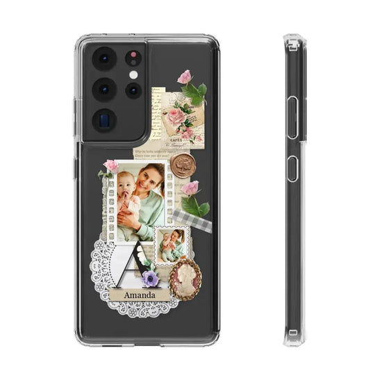 Vintage Mom & Flowers Alphabet - Custom Photo - Personalized Gifts For Mom - Clear Phone Case from PrintKOK costs $ 27.99