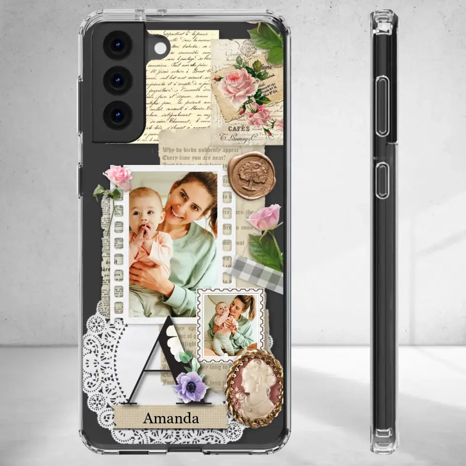 Vintage Mom & Flowers Alphabet - Custom Photo - Personalized Gifts For Mom - Clear Phone Case