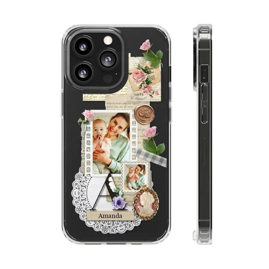 Vintage Mom & Flowers Alphabet - Custom Photo - Personalized Gifts For Mom - Clear Phone Case from PrintKOK costs $ 27.99