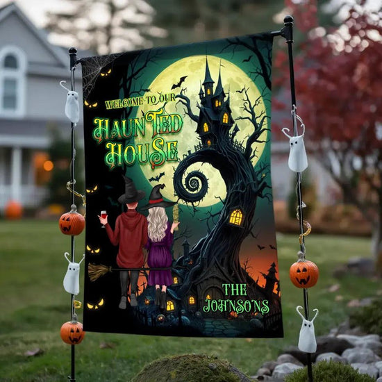 Welcome To Our Haunted House - Custom Name - Personalized Gifts For Couple - Garden Banner from PrintKOK costs $ 24.99